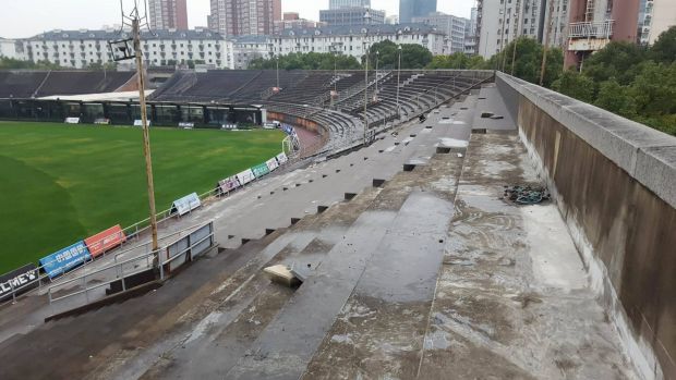 Work to do: Shanghai stadium where the Port Adelaide-Gold Coast match will be held in round 8.