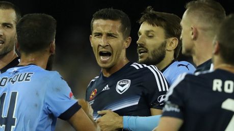 Daniel Georgievski and Alex Brosque argue.