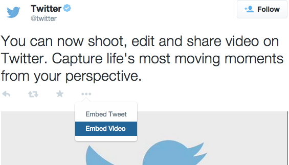 Embed Video option on Twitter.com