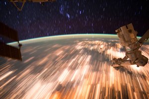 File - Astronauts on the International Space Station captured a series of incredible star trail images on Oct. 3, 2016, as they orbited at 17,500 miles per hour. The station orbits the Earth every 90 minutes, and astronauts aboard see an average of 16 sunrises and sunsets every 24 hours.