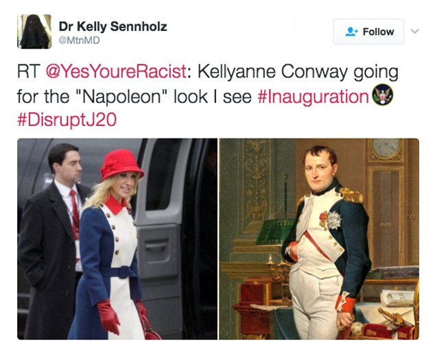 Another Twitter user said Conway was 'going for the 'Napoleon' look' for the inauguration