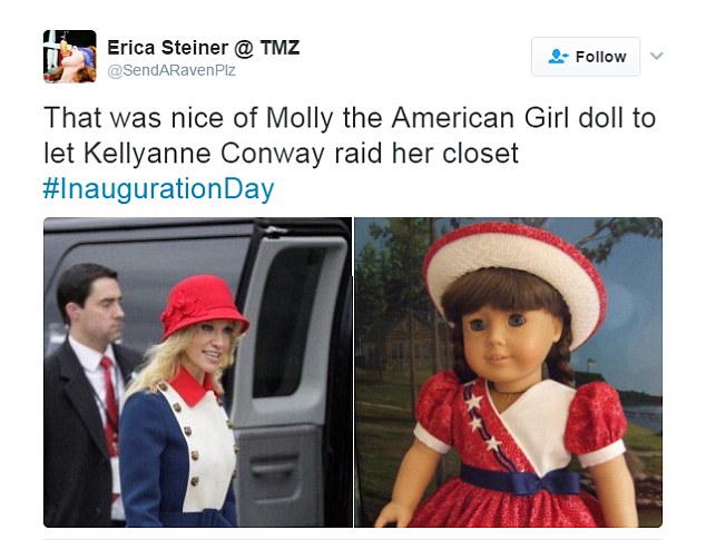 Conway was also compared to Molly the popular American Girl doll, as another meme mocked her inauguration day ceremony outfit 