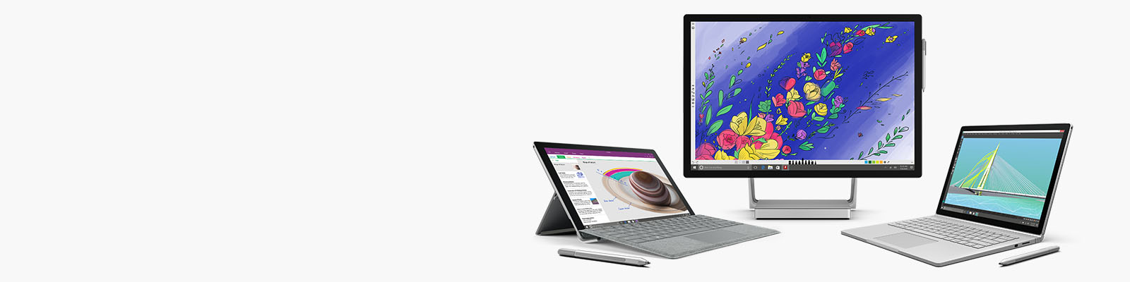 Surface Studio, Surface Pro 4, and Surface Book