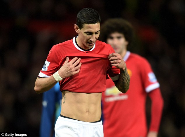 Angel di Maria trudges off the pitch after being sent off in the FA Cup against Arsenal