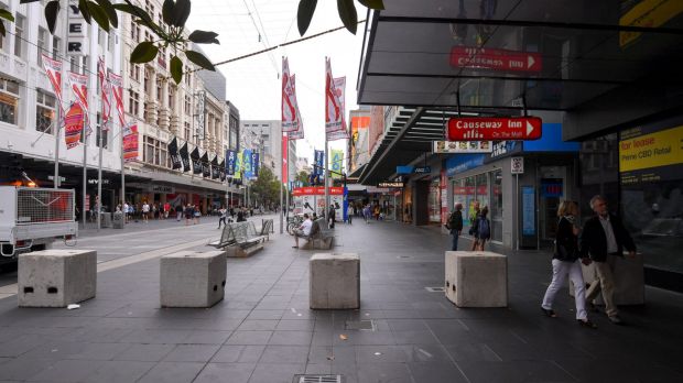 Concrete blocks placed in the major streets in Melbourne's CBD to block off traffic for the Australia Day parade.