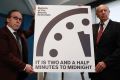 Lawrence Krauss, chair of the Bulletin of the Atomic Scientists Board of Sponsors, left, and Thomas Pickering, co-chair ...