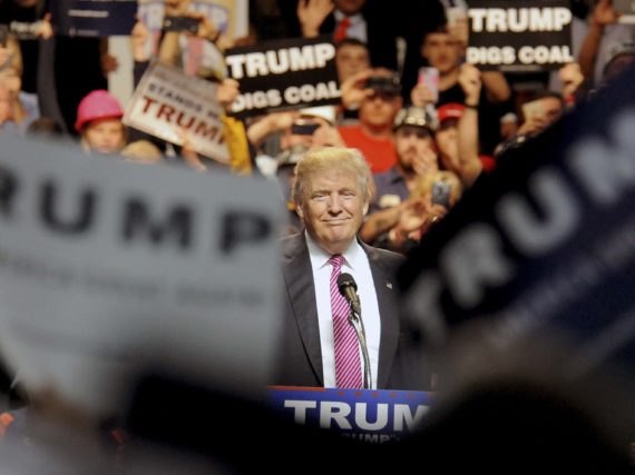 Donald Trump speaks to supporters in Charleston, West Virginia as the Republican presidential candidate in May 2016 (Reuters/Chris Tilley)