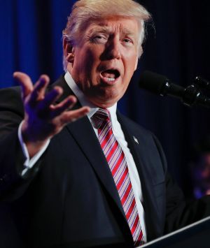 President Donald Trump speaks to House and Senate Republican lawmakers at the annual policy retreat in Philadelphia on ...