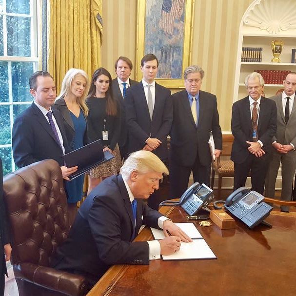 Today President Trump sat down in the Oval Office to sign Executive Orders advancing the construction of the Keystone XL and Dakota Access pipelines.