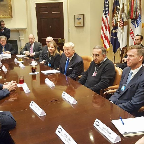 President Trump and Vice-President Pence met with key automobile industry leaders in the Roosevelt Room this morning to discuss how we can revive the automobile industry and boost American jobs. Buy American and hire American!