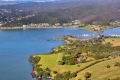 The Waitangi Treaty Grounds and the town of Paihia in the Bay of Islands, New Zealand. 