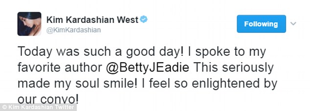 Huge boost: It's safe to say author Betty J. Eadie will see an uptick in sales after this huge compliment from international star Kim Kardashian