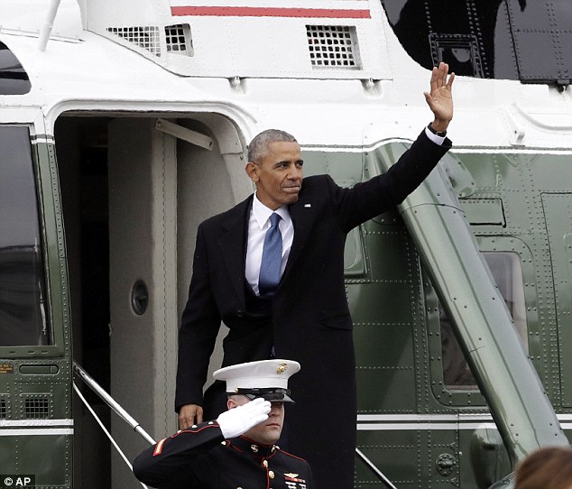 Former President Barack Obama, pictured after Donald Trump's inauguration on January 20, could rake in more than $20million in advance for a memoir deal