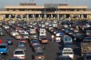 Cars lined up to pass into America from Tijuana, Mexico.