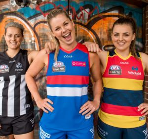 (From left) Moana Hope, Katie Brennan and Ebony Marinoff at the announcement of their pay deal on Thursday.