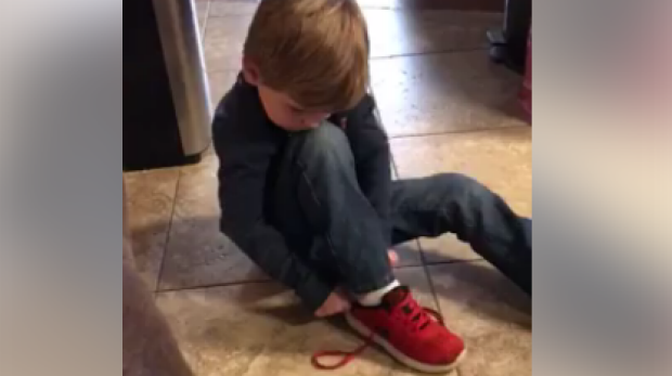 Five-year-old Colton shares his shoelace tying hack in a viral tutorial.