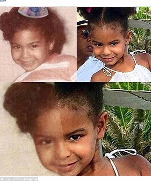 'Practically twins': Beyonce's mother Tina Knowles Lawson has shared a beautiful photo collage of her super star daughter and her granddaughter Blue Ivy, demonstrating their striking resemblance
