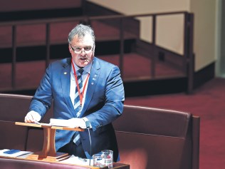 One Nation Senator Rod Culleton speaks during a motion in the Senate chamber at Parliament House in Canberra, Monday, Nov. 7, 2016. (AAP Image/Lukas Coch) NO ARCHIVING