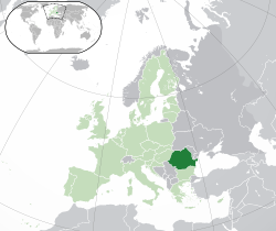 Location of  Romania  (dark green)– in Europe  (green & dark grey)– in the European Union  (green)  –  [Legend]