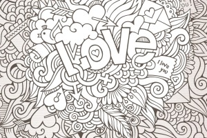 Love doodles colouring in printable.