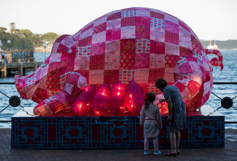 Giant lanterns surround the harbour foreshore at the official launch of the 2017 Chinese New Year Festival.