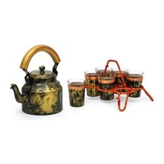 Buy Kaushalam Tea Kettle With Six Glasses And Chikha Stand Black And Gold - Tea Cups