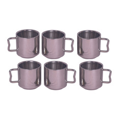 Dynore Silver Stainless Steel Tea Mug - Pack of 6 - Tea Cups