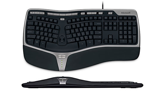 Top and front view of Microsoft Natural Ergonomic Keyboard 4000