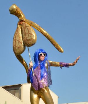 Sydney artist Alli Sebastian Wolf with her 'Glitoris', a 100:1 model of a clitoris exhibiting at The Bearded Tit in Redfern.