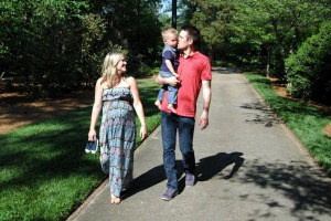 Gentry and Hadley Eddings, pictured with Dobbs, 2, are expecting twins.