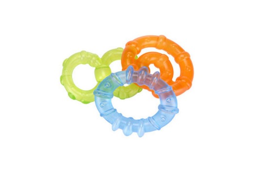 For a brightly coloured teether, offer your child the Bright Starts Chill + Teethe Teethers ($12)