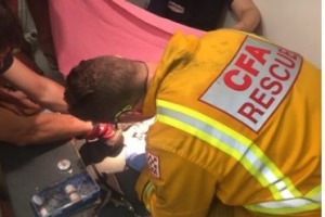 The CFA crew work at helping the toddler whose fingers were stuck. 