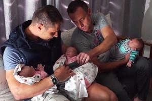 Christo and Theo Menelaou with their newborns.