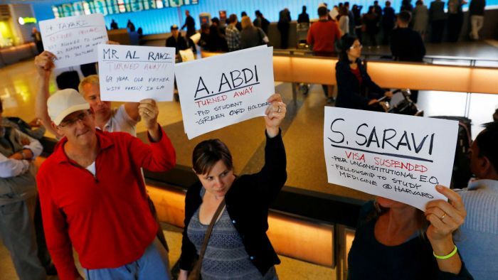 Activists protest Trump's 'racist, unconstitutional' ban on Muslim-majority nationals entering the US