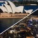 A composite image of the Opera House and Melbourne at night