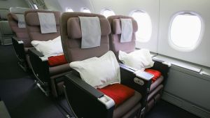 Premium economy class on board Qantas.