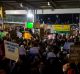 Demonstrators gather outside of John F. Kennedy International Airport (JFK) airport to protest U.S. President Donald ...