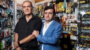 Sam and Naser Dastyari in his dad's shop, King of Knives, Queen Victoria Building, Sydney.