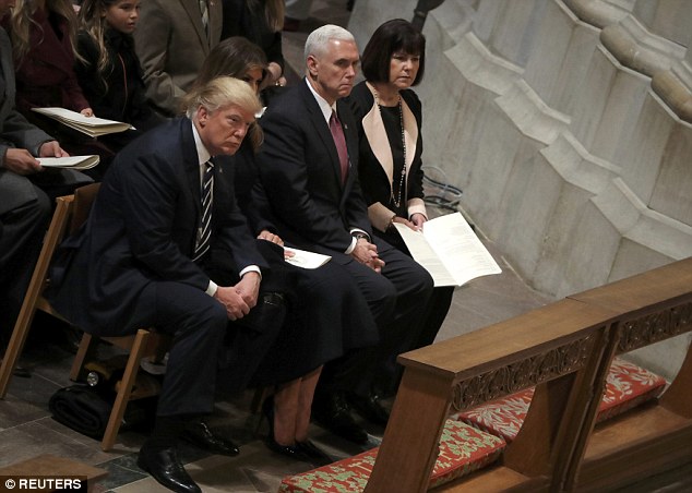 The first and second families are seen during the traditional service in DC on Saturday morning