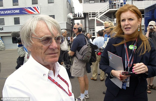The Duchess of York, Sarah Ferguson, with Mr Ecclestone in the paddocks of Silverstone racetrack, in 2003