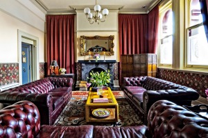 Guests at the Old Bank Boutique Hotel can relax in the dramatic lounge  and library that dominate the front of the ...