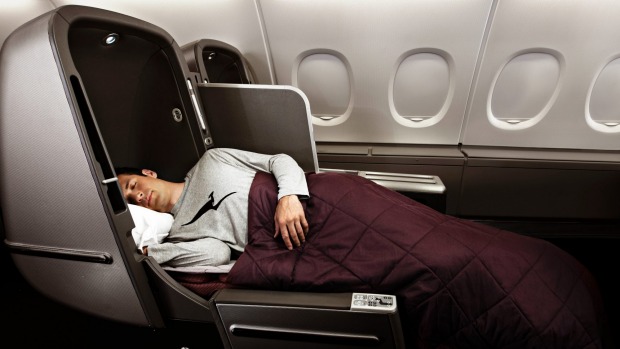 Qantas A380 business fully flat bed.