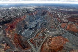 The township of Kalgoorlie, left, stands next to the Fimiston Open Pit mine, known as the Super Pit.