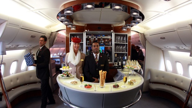 Onboard the lounge of Emirates Airbus A380.