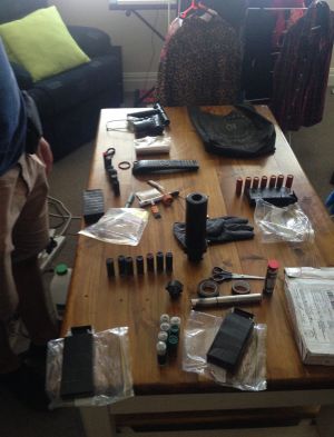 Firearms paraphernalia found in his mother's home in Windsor.