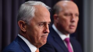 Prime Minister Malcolm Turnbull and Minister for Immigration Peter Dutton at a press conference at Parliament House in ...