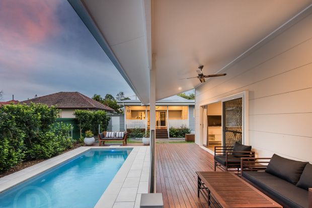 Looking from the deck of the standalone pool house or 'Airbnb' flat  9 Cyril Street, Camp Hill.