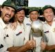 Rare occurrence: The Australians celebrate their series win in India in 2004.