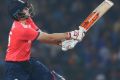 England's Joe Root bats during their second Twenty20 international cricket match against India at Vidarbha cricket ...