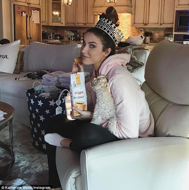 Former queen: Katherine Webb, who was crowned Miss Alabama in 2012, dug out her crown to watch the Miss Universe pageant on Sunday night 